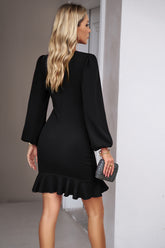 Devine Ruched Ruffled Balloon Sleeve Mini Dress OutfitFlow